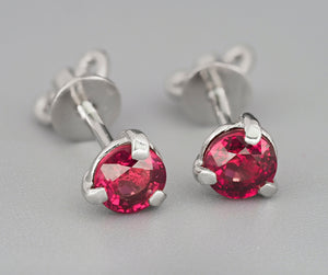 1 ct. Natural Rubies and diamonds in 14 k Gold Earrings. Removable Halo Ruby and Diamonds Studs,  Red Gem, Gemstone Signet, July birthstone