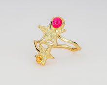 Load image into Gallery viewer, Natural Ruby and Sapphire 14k Gold Ring. Star fish ring. Ruby and sapphire ring. Orange Gemstone ring. Red gemstone ring. July birthstone
