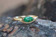 Load image into Gallery viewer, Marquise Emerald Ring. Emerald Ring in 14k Gold. Emerald engagement ring. May Birthstone Ring. Gemstone Ring. Statement ring