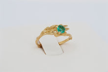 Load image into Gallery viewer, Round emerald ring. 14k solid gold ring with Emerald. Olive tree ring. Plant ring. Branch ring. Emerald engagement ring. May Birthstone Ring
