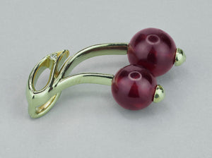 Solid 14 K Gold Garnet January Birthstone pendant. Cherry gold pendant with round garnets. Red gemstone pendant. Floral pendant