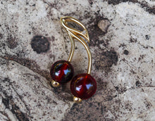 Load image into Gallery viewer, Solid 14 K Gold Garnet January Birthstone pendant. Cherry gold pendant with round garnets. Red gemstone pendant. Floral pendant