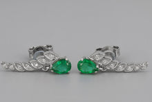 Load image into Gallery viewer, Genuine 1.5 ct emeralds and diamonds earrings studs. 14k solid gold studs. Pear cut emerald earrings. May birthstone emerald studs