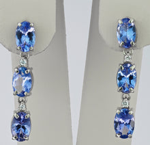 Load image into Gallery viewer, Tanzanite earrings studs. 14k solid gold studs. Oval tanzanite earrings. Blue gemstone earrings.