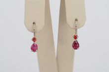 Load image into Gallery viewer, Genuine 1.5  ct rubies and sapphires earrings. 14k solid gold earrings. Pear ruby earrings. Red gemstone earrings. Small tiny earrings