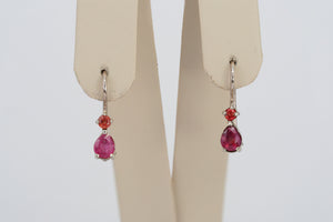 Genuine 1.5  ct rubies and sapphires earrings. 14k solid gold earrings. Pear ruby earrings. Red gemstone earrings. Small tiny earrings