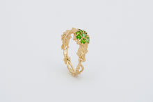 Load image into Gallery viewer, Solid 14k gold Grape ring with tsavorites. Vine Leaves Ring. Gold fertility ring. Summer vine ring. Plant ring. Baroque Versailles.
