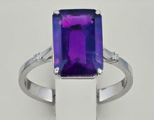 Load image into Gallery viewer, 14k solid gold natural Amethyst and diamonds ring. Purple gemstone Ring. Baguette cut engagement ring. Cocktail ring. February birthstone.