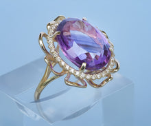 Load image into Gallery viewer, 14k gold Amethyst and diamonds ring. Flower ring. Purple gemstone Ring. Cocktail ring. February birthstone ring. Floral ring.