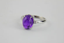 Load image into Gallery viewer, 14k gold with 4 ct amethyst. Purple gem ring. Cabochon ring. February birthstone ring. Genuine amethyst ring.