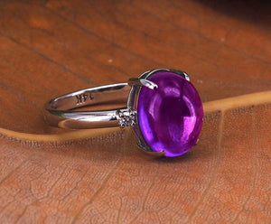 14k gold with 4 ct amethyst. Purple gem ring. Cabochon ring. February birthstone ring. Genuine amethyst ring.