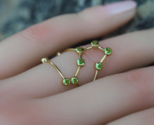 Load image into Gallery viewer, Solid 14 K Gold Peridot August Birthstone Leo Zodiac Ring. Gold ring with peridot. Zodiac Sign Leo ring. Green gemstone ring.