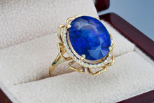 Load image into Gallery viewer, 14k Solid Gold Ring with Large Natural Sapphire and Diamonds. Statement ring. September birthstone. Genuine sapphire ring. Blue sapphire.