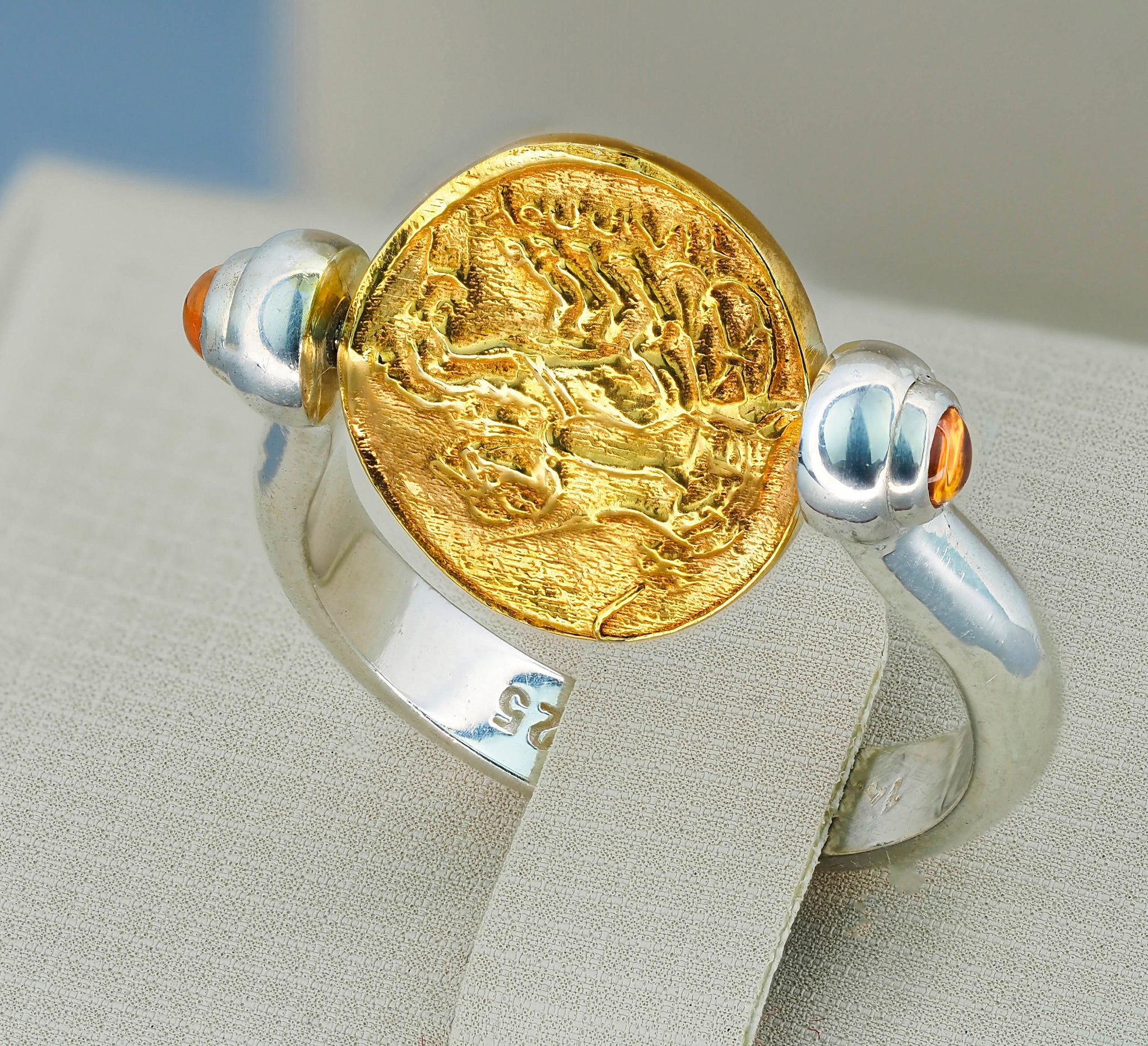 FREE SIZE Omer Turkish Roman Art Angel Coin Ring 925 K Sterling Silver