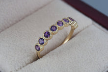 Load image into Gallery viewer, 2.5 mm Natural Amethyst Semi Eternity Ring Band. 14K Gold Purple Stacking Ring Amethyst. February birthstone ring. Eternity Wedding Band.