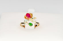 Load image into Gallery viewer, Ruby gold ring. Russian chrome diopside ring. Water lily ring. 14k gold ring.  Statement ruby ring. July birthstone ring. Flower gold ring.