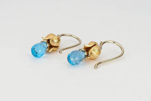 Load image into Gallery viewer, Topazes and diamonds earrings. Briolette topazes earrings. Lily flower earrings. Gold drop earrings. Statement earrings. Plant earrings