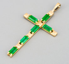 Load image into Gallery viewer, 1.00 ct natural emeralds Cross necklace. Solid gold cross pendant. Religious Cross Necklace. Emerald Necklace for Women. May birthstone.