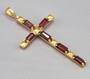 1 ct Natural Garnet Cross Necklace. Solid Gold cross pendant. Religious Cross Necklace. Baguette Garnet cross pendant. Cross Charm Necklace