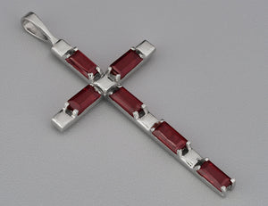 1 ct Natural Garnet Cross Necklace. Solid Gold cross pendant. Religious Cross Necklace. Baguette Garnet cross pendant. Cross Charm Necklace