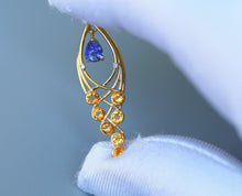 Load image into Gallery viewer, Solid 14 Kt Gold Pendant with natural Tanzanite, Sapphires and Diamonds. Yellow sapphire pendant. Teardrop Tanzanite. December birthstone.