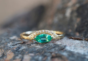 Marquise Emerald Ring. Emerald Ring in 14k Gold. Emerald engagement ring. May Birthstone Ring. Gemstone Ring. Statement ring