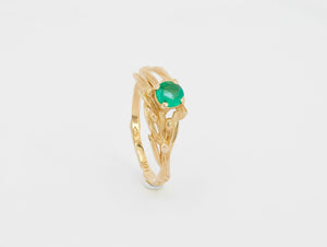 Round Emerald gold ring. 14k gold ring with emerald. Olive tree ring. Plant ring. Branch ring. Emerald engagement ring. May Birthstone Ring.