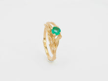Load image into Gallery viewer, Round emerald ring. 14k solid gold ring with Emerald. Olive tree ring. Plant ring. Branch ring. Emerald engagement ring. May Birthstone Ring