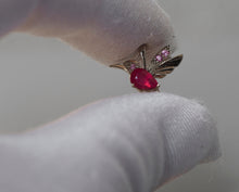 Load image into Gallery viewer, Solid gold Bird pendant with pear natural ruby. Hummingbird pendant. 14k solid gold pendant with Ruby, sapphire and diamond. July birthstone