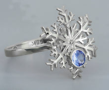 Load image into Gallery viewer, Natural Tanzanite ring. Snowflake Ring. 14k solid gold ring. Blue Tanzanite Snowflake Ring. Christmas. December birthstone. Tanzanite ring.