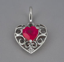 Load image into Gallery viewer, Heart Cut Ruby, diamond Pendant. Genuine Ruby necklace. Pigeon Blood Ruby pendant. July Birthstone necklace. Red heart solitaire pendant.