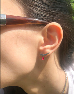 Genuine 1.5 ct rubies and diamonds earrings studs. 14k solid gold studs. Pear cut ruby earrings.
