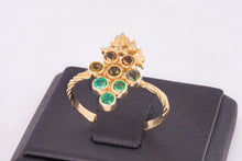 Load image into Gallery viewer, Solid 14k gold Grape ring with emeralds and tourmalines. Vine Leaves Ring. Gold fertility ring. Summer vine ring.