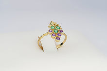 Load image into Gallery viewer, Solid 14k gold Grape ring with emeralds and amethysts. Vine Leaves Ring. Gold fertility ring. Summer vine ring. Plant ring. Nature inspired