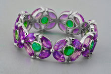 Load image into Gallery viewer, Natural Emerald and Amethyst Eternity Band. Infinity ring. Eternity ring. Marquise Ring. Emerald ring. Amethyst ring. May birthstone.