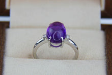 Load image into Gallery viewer, 14k gold with 4 ct amethyst. Purple gem ring. Cabochon ring. February birthstone ring. Genuine amethyst ring.