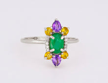 Load image into Gallery viewer, 14k solid gold ring with oval Emerald, Amethysts, Sapphires, Diamonds. Colorful ring. Rainbow ring. Multi Color Natural Gemstone Ring.