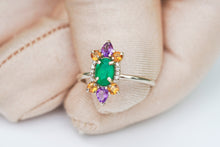 Load image into Gallery viewer, 14k solid gold ring with oval Emerald, Amethysts, Sapphires, Diamonds. Colorful ring. Rainbow ring. Multi Color Natural Gemstone Ring.