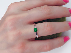 Natural Emerald, diamond 14k solid gold ring. Genuine emerald ring. May birthstone ring. Emerald Stacking Ring. Dainty Ring. Minimalist ring