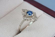 Load image into Gallery viewer, 14k solid gold ring with round 0.50 ct natural sapphire. Blue gemstone ring. September birthstone ring. Genuine sapphire ring. Vintage ring.