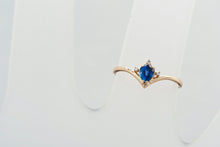 Load image into Gallery viewer, 14k gold ring with pear 0.50 ct natural sapphire. Blue gemstone ring. September birthstone. Genuine sapphire ring. Vintage engagement ring.