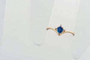 14k gold ring with pear 0.50 ct natural sapphire. Blue gemstone ring. September birthstone. Genuine sapphire ring. Vintage engagement ring.