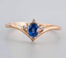 Load image into Gallery viewer, 14k gold ring with pear 0.50 ct natural sapphire. Blue gemstone ring. September birthstone. Genuine sapphire ring. Vintage engagement ring.