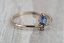 Load image into Gallery viewer, 14k solid gold ring with pear 0.5 ct sapphire. Blue gemstone ring. September birthstone ring. Genuine sapphire ring. Vintage engagement ring
