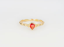 Load image into Gallery viewer, 14k solid gold ring with pear 0.50 ct natural sapphire and diamonds. September birthstone. Orange sapphire ring. Dainty gold ring.