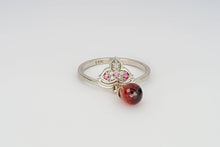 Load image into Gallery viewer, 14k gold Lotus ring with Garnet, Rubies and Diamonds. Gold Lotus Flower Ring. Red Lotus Ring. Garnet briolette gold ring. Ruby lotus ring.