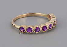 Load image into Gallery viewer, 2.5 mm Natural Amethyst Semi Eternity Ring Band. 14K Gold Purple Stacking Ring Amethyst. February birthstone ring. Eternity Wedding Band.