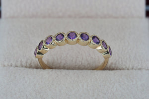 2.5 mm Natural Amethyst Semi Eternity Ring Band. 14K Gold Purple Stacking Ring Amethyst. February birthstone ring. Eternity Wedding Band.