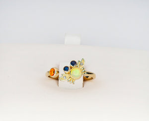 14k solid gold ring with natural opal, sapphire and diamonds. Funny crab gold ring. Animal design ring. Dainty opal ring. October birthstone