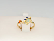 Load image into Gallery viewer, 14k solid gold ring with natural opal, sapphire and diamonds. Animal design ring. Dainty opal ring. Colorful ring. September birthstone.